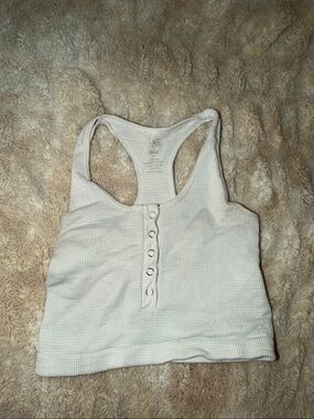 Women’s White Ribbed Button-Front Racerback Tank Top